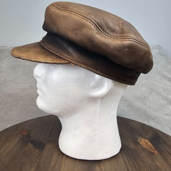 Vintage Nacca Dacca San Francisco Hat Brown Leather Newsboy Cap 1960's - Picture 3 of 9